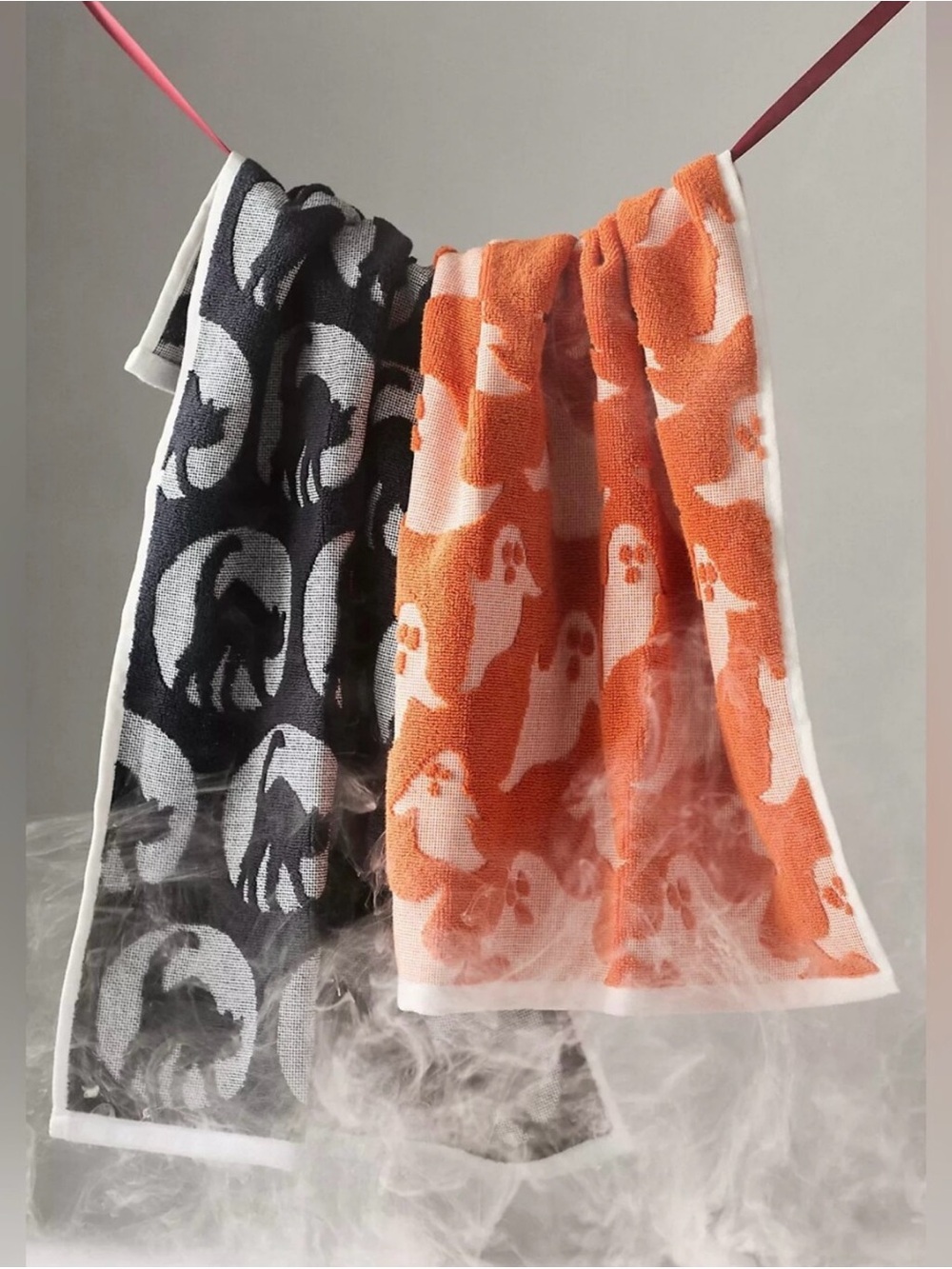 Anthropologie Icon Jacquard Spooky Tea Towels, Set of 2 - Cats & Ghosts